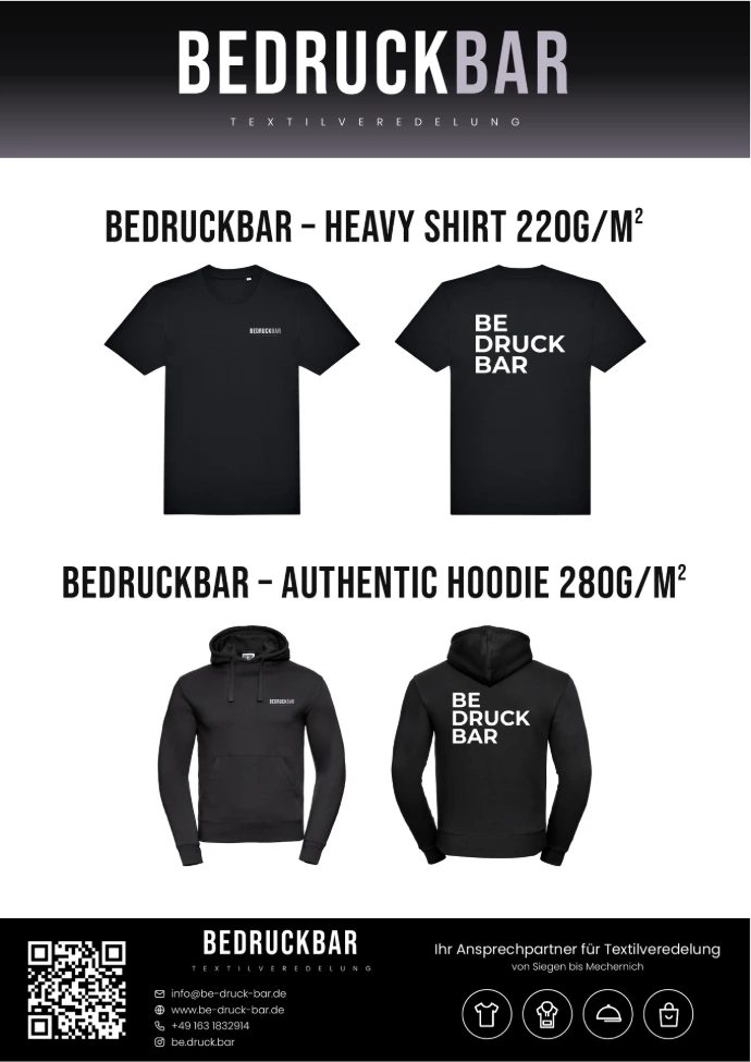 Voransicht: schwarzes T-Shirt und Hoodie mit Logo bedruckt